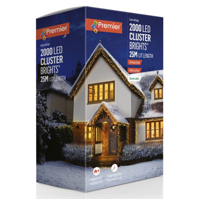 Christmas Cluster Lights 2000 LED Vintage Gold Multi Action 25M