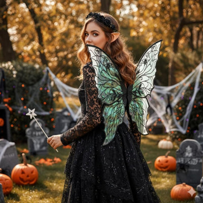 Christmas Costume, Fairy Outfit Set with Wreath, Fairy Hair Wires, Wand and  Elf Ears 73.66 cm X 53.34 cm Organza Butterfly Wings