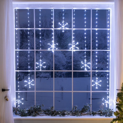 Christmas Curtain Lights Micro LED Snowflake Window Indoor Outdoor 1.2m White Christow