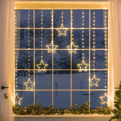 Christmas Curtain Lights Micro LED Star Wall Window Indoor Outdoor 1.2m Warm White Christow