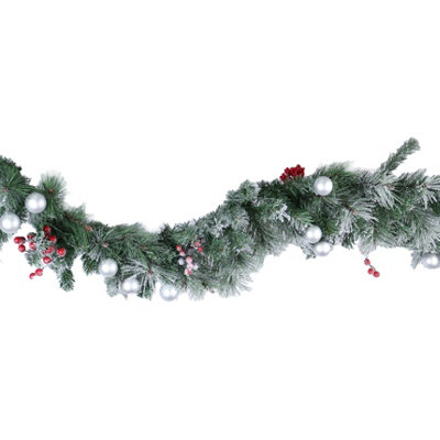 Christmas Decor: 180CM Frosted Garland with Baubles and 30 LEDs, Battery Operated with Timer