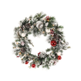 Christmas Decor: 70CM Frosted Wreath with 50 LEDs, Battery Operated