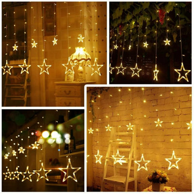 Christmas Decoration Curtain Lights String Xmas Party Window Plug in 12 Star - Warm White