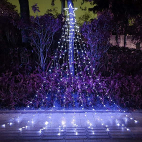 Christmas Decoration Lights 320 LED Waterfall Christmas Tree Lights 10" Star - Cool White