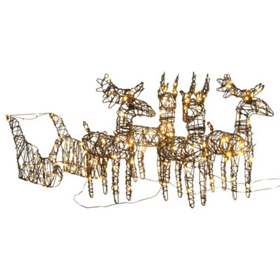 Christmas Decoration Reindeers&Sleighs 240 LEDs Warm White Rattan
