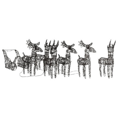Christmas Decoration Reindeers&Sleighs 320 LEDs Warm White Rattan