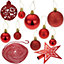 Christmas Decoration Set in Red - 84 baubles, string of beads & star topper  - red