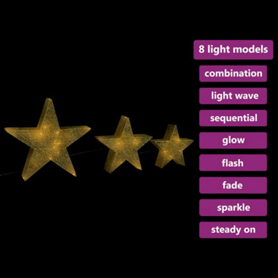 Christmas Decoration Stars 3 pcs Gold Mesh LED Outdoor Indoor - 3