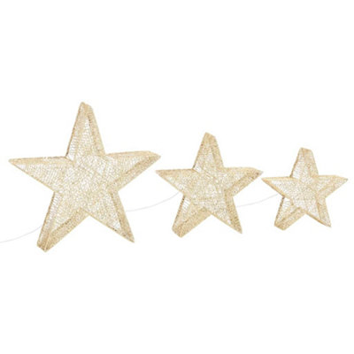 Christmas Decoration Stars 3 pcs Gold Mesh LED Outdoor Indoor - 4