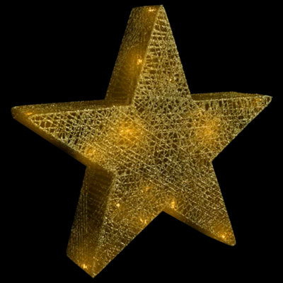 Christmas Decoration Stars 3 pcs Gold Mesh LED Outdoor Indoor - 5