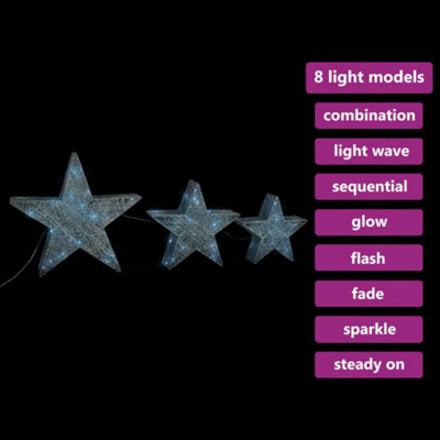 Christmas Decoration Stars 3 pcs Silver Mesh LED Outdoor Indoor - 3