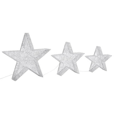 Christmas Decoration Stars 3 pcs Silver Mesh LED Outdoor Indoor - 4