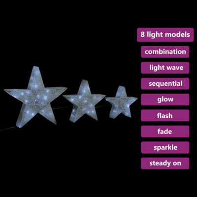 Christmas Decoration Stars 3 pcs White Mesh LED Outdoor Indoor - 3