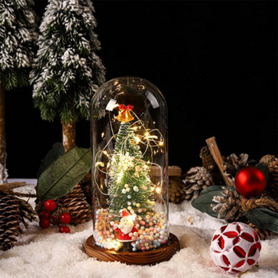 Christmas Decoration Xmas Gift LED Mini Tabletop Christmas Tree in Glass Dome H 21.5 cm