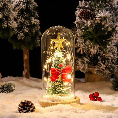 Christmas Decoration Xmas Ornament LED Tabletop Mini Christmas Tree in Glass Dome H 21.5 cm