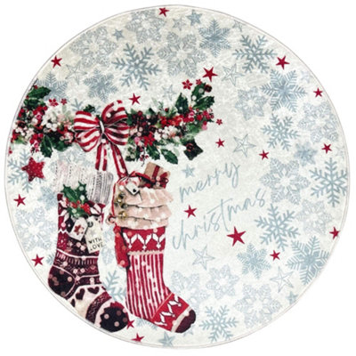 Christmas Design Washable Rugs in White  Xmas-2