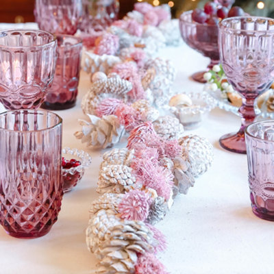 Christmas Dining Table Centrepiece Pine Cone & Pink Bauble Table Garland Swag Winter Dining Room Décor