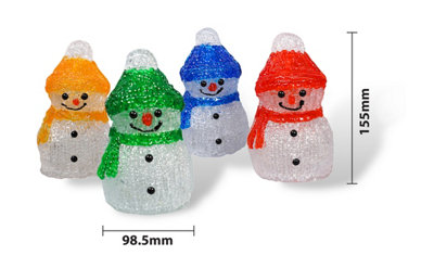 Christmas Festive Set of 4 Acrylic Outdoor & Indoor Snowmen  Battery Operated Lights With Timer and 8x4 LED's