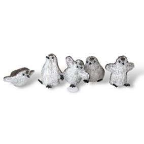 Christmas Festive Set of 5 Acrylic Outdoor & Indoor Penguins Battery Operated With 8 Led's and On/off Timer