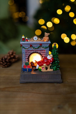 Christmas Fireplace & Sleeping Santa Ornament with LED's