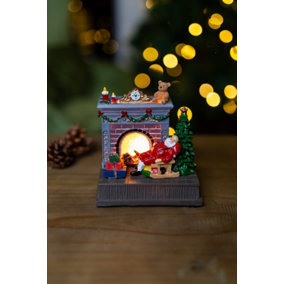 Christmas Fireplace & Sleeping Santa Ornament with LED's