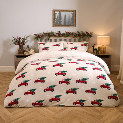 Christmas Fleece Duvet Cover Pillowcase Bedding Set Quilt Soft Warm, Double