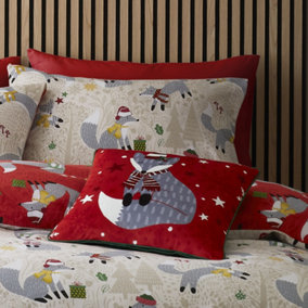 Christmas Foraging Fox Velvet Filled Cushion