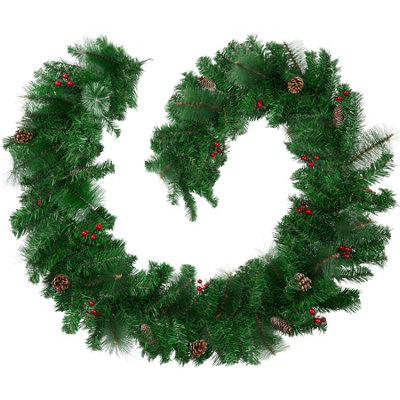 Christmas Garland - artificial with pine cones and berries, 2.7 m - red ...