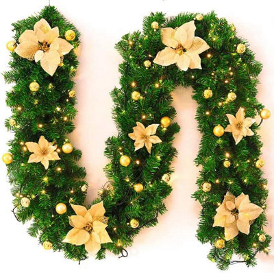 Christmas Garland with Lighting 270 cm Artificial Christmas Decoration Garland for Interior Decoration Fireplaces Stairs - Gold
