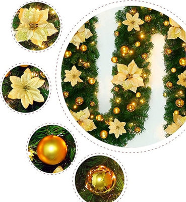 Christmas Garland with Lighting 270 cm Artificial Christmas Decoration Garland for Interior Decoration Fireplaces Stairs - Gold