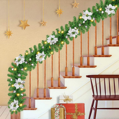 Christmas Garland with Lighting 270 cm Artificial Christmas Decoration Garland for Interior Decoration Fireplaces Stairs - Silver