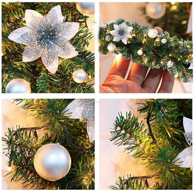Christmas Garland with Lighting 270 cm Artificial Christmas Decoration Garland for Interior Decoration Fireplaces Stairs - Silver - 4