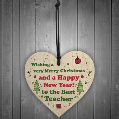Christmas Gift For Best Teacher Wooden Heart Thank You Gift For Teacher ...