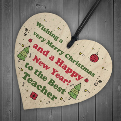 Christmas Gift For Best Teacher Wooden Heart Thank You Gift For Teacher ...