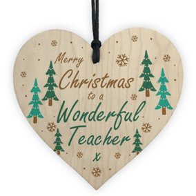 Christmas Gift For Wonderful Teacher Wood Heart Thank You Christmas Bauble