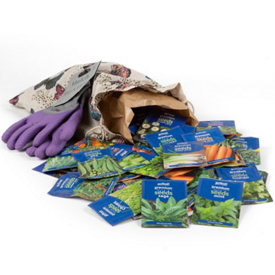 Christmas Gift Set Flower Vegetable & Herb Seeds 57 Packs includes gloves (Approx. 23,000 seeds) By Jamieson Brothers