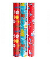 Christmas Gift Wrapping Paper 3 x 20M Rolls Cute HoHoHo Eco Wrap