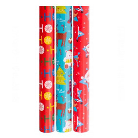 Christmas Gift Wrapping Paper 3 x 20M Rolls Cute HoHoHo Eco Wrap