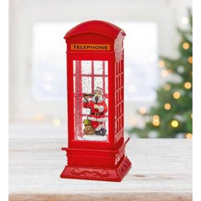 Christmas Glitter Water Spinner Telephone Box Decoration With White LEDs 27cm