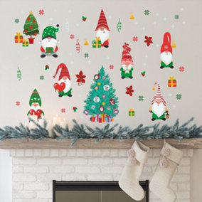 Christmas Gnomes Around The Tree Wall Stickers Living room DIY Home Decorations