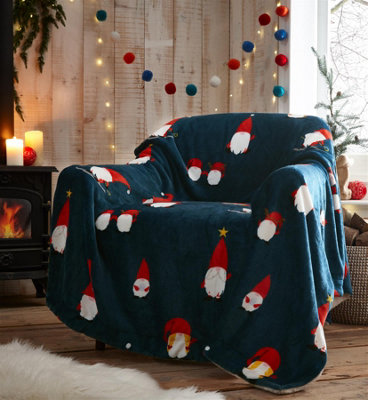 Christmas Gonks Fleece Throw Navy 130 x 170cm | DIY at Bu0026Q