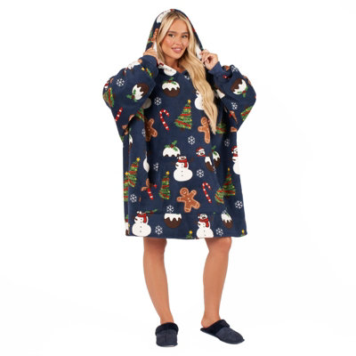 Christmas Hoodie Blanket Oversized Fleece Hooded Sweatshirt Jumper Throw Sherpa