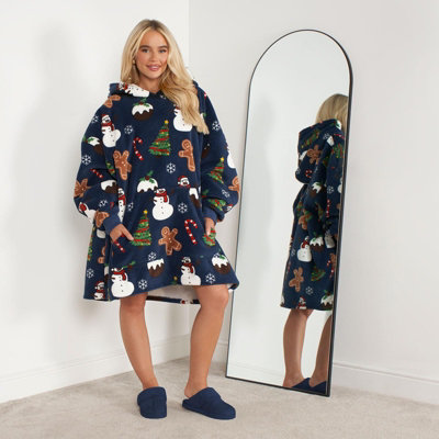 Christmas Hoodie Blanket Oversized Fleece Hooded Sweatshirt Jumper Throw Sherpa - 5