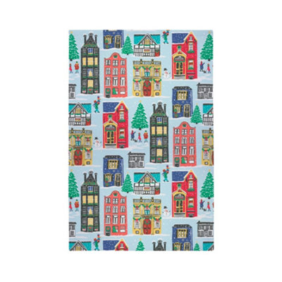 Christmas Houses Festive Graphic Print 100% Cotton Tea Towel