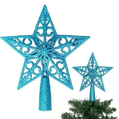 Christmas Ice Blue Glitter Star Tree Topper - Sparkling Star Decoration ...