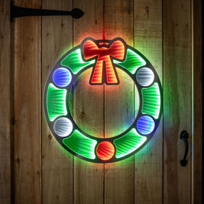 Christmas Infinity Light LED Xmas Wreath Indoor Hanging Door Decoration ...