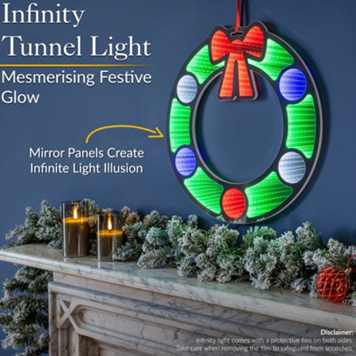 Christmas Infinity Light LED Xmas Wreath Indoor Hanging Door Decoration ...