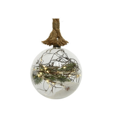 Christmas LED Globe Rope Light 15 Warm White LED In A 10cm Ball With Foliage