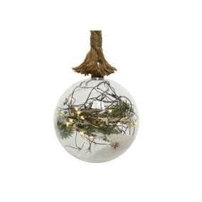 Christmas LED Globe Rope Light 15 Warm White LED In A 10cm Ball With Foliage