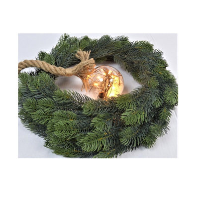 Christmas LED Globe Rope Light 15 Warm White LED In A 10cm Ball With Foliage